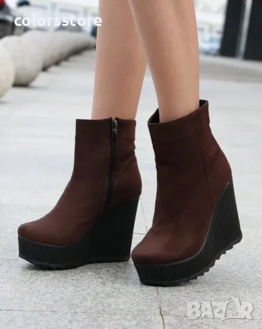 Боти на платформа - кафяв велур с черно ходило - BNP1, снимка 2 - Дамски боти - 33780695