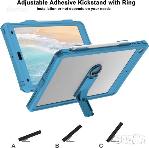 ShellBox Калъф за iPad 10.2 9/8/7 поколение с вграден протектор с презрамка за рамо, синьозелен, снимка 8 - Калъфи, кейсове - 45684512