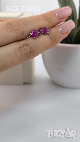 Сребърни обеци с рубин., снимка 9 - Обеци - 52873074