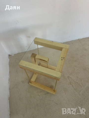 Масивна дървена помощна маса със стъклен плот, снимка 7 - Маси - 54229362