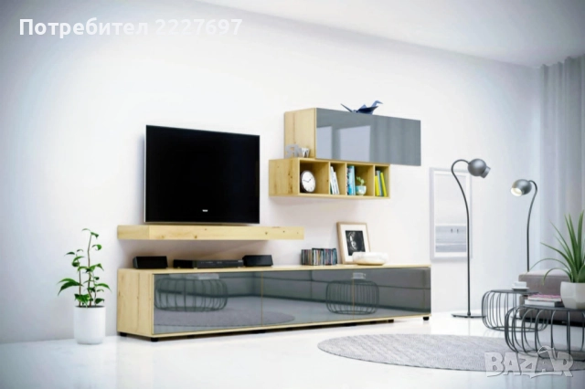 Секция Примо -  Артизан ,МДФ антрацит огледален гланц