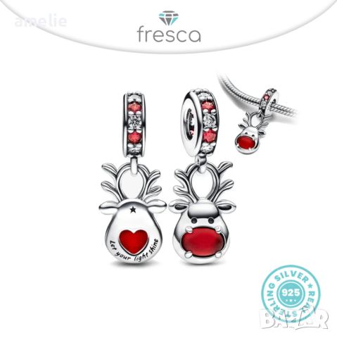 Талисман Коледен Fresca по модел тип Пандора сребро 925 Pandora Christmas Deer. Колекция Amélie, снимка 1 - Гривни - 42910864