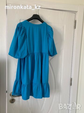 Синя рокля с буфан ръкав , снимка 1 - Рокли - 46419652