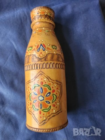 пирографирани: цилиндрична дървена изработка за малка бутилка сливова, бъклица и съд за подправки, снимка 2 - Други ценни предмети - 51244602