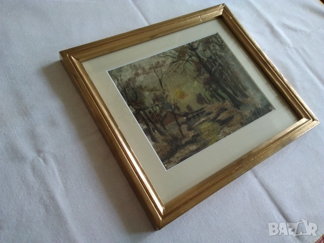 Картина темпера Зимен пейзаж, снимка 3 - Картини - 54274704