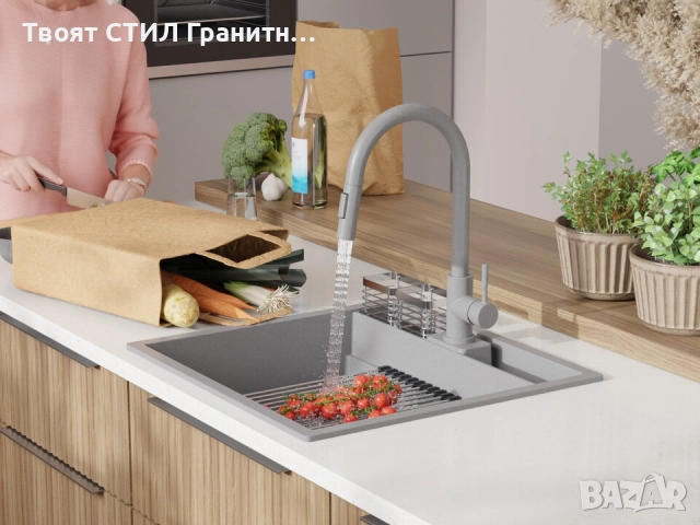 сив кухненска мивка за вграждане Берген 60 Double Pocket 560x540 мм