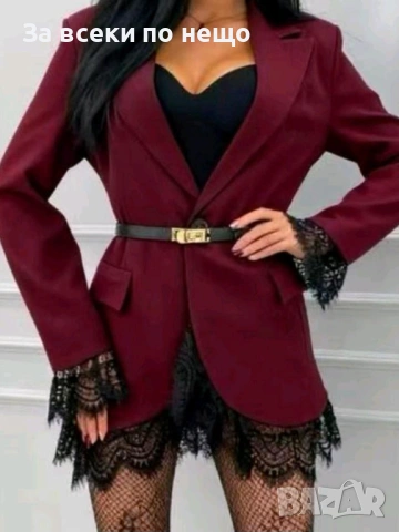 Дамско Елегантно Стилно Модерно Официално Сако Тип Блейзър С Дантела И Колан - 2 Цвята Код Pink2, снимка 2 - Сака - 53516699