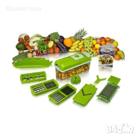 Кухненско Ренде за зеле, моркови с контейнер - Nicer Dicer Plus от 13 части + Подарък Бутилка за зех