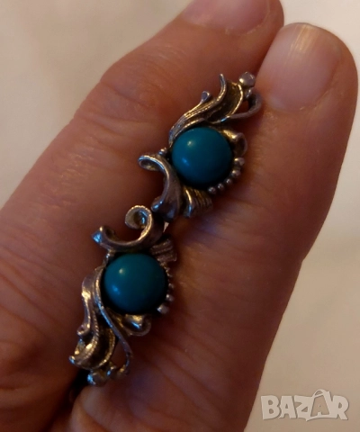 Сребърни обеци с тюркуаз , снимка 4 - Обеци - 51757112