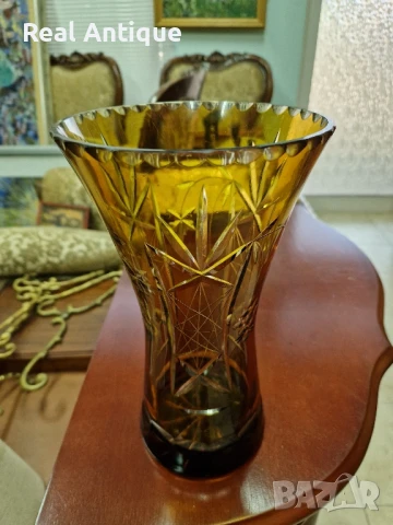 Прекрасна антикварна колекционерска кристална ваза Бохемия Bochemia , снимка 2 - Вази - 50821426