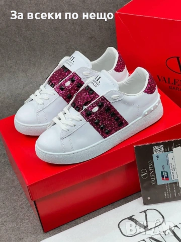 Valentino Дамски Бели Маратонки С Кристали👟Дамски Спортни Обувки С Камъни В Бял Цвят Код E1327