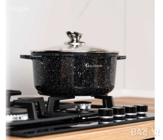 Комплект тенджери Goldmann -2.3\4.5\6.5\2.3L., Лят алуминий, Мраморно покр.,  отвътре/отвън, снимка 3 - Съдове за готвене - 52780573