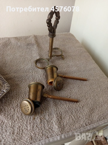 старинен комплект от бронз за подправки и посребрена купа за масло, снимка 2 - Антикварни и старинни предмети - 53888498