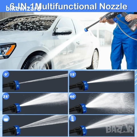 Акумулаторна 65 бара с батерия, пръскачка за пяна, многофункционална дюза 6 в 1 маркуч 5 метра НОВА, снимка 2 - Парочистачки и Водоструйки - 52013338