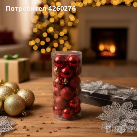 Комплект от 24 червени коледни топки Ø3 см, снимка 4 - Декорация за дома - 52086757