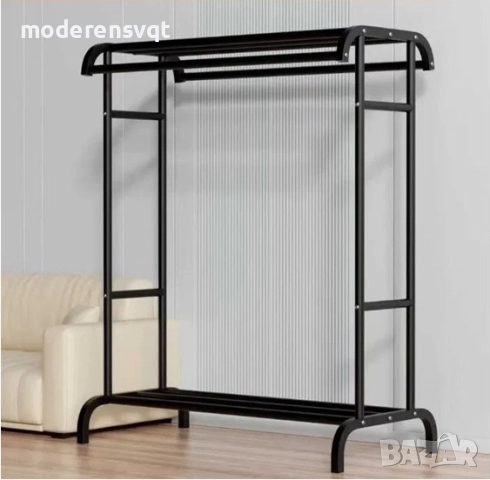 Черна закачалка за дрехи с поставка за обувки, снимка 3 - Закачалки - 51935142