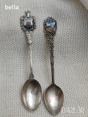 2 Сребърни стари лъжички с емайл ,др