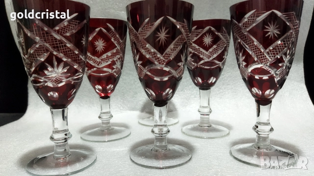 кристални чаши цветен червен кристал , снимка 7 - Антикварни и старинни предмети - 52683543