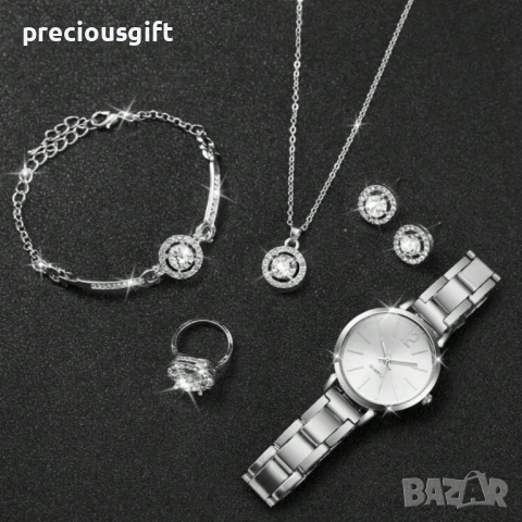 Комплект часовник, колие, гривна, обеци и пръстен, снимка 5 - Дамски - 54139213