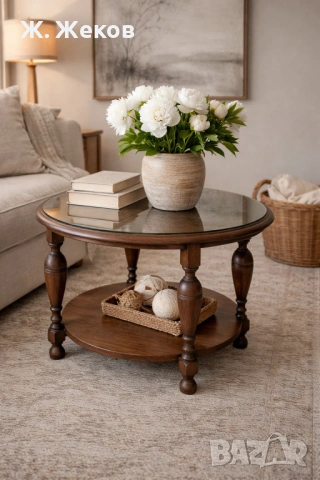 КРАСИВА КРЪГЛА ХОЛНА МАСА от масивно дърво