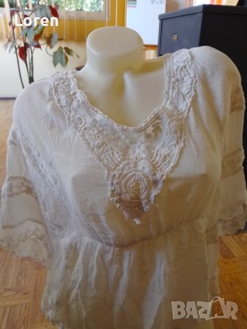 Дамска бяла блуза с дантела , снимка 3 - Тениски - 45510285