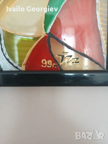 Стара авторска картина витраж, снимка 3 - Антикварни и старинни предмети - 53402856