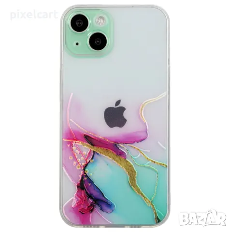 Силиконов калъф Marble за iPhone 15 Plus, Зелен, снимка 1 - Калъфи, кейсове - 47901770