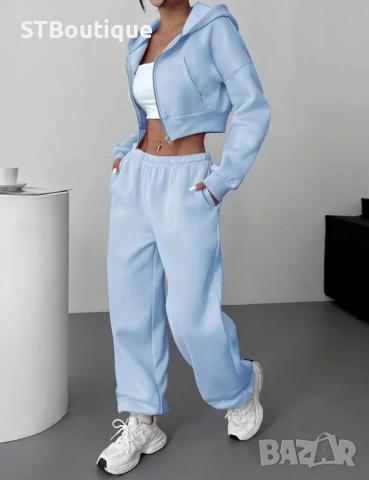 🩷🤍🩵🩶Дамски ежедневен комплект – Суичър с паднали рамене + Джогър панталон🩷🤍🩵🩶, снимка 13 - Спортни екипи - 52424377