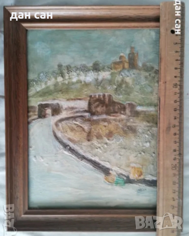 Зимни пейзажи Търново маслени бои подпис JB, снимка 9 - Картини - 48258497