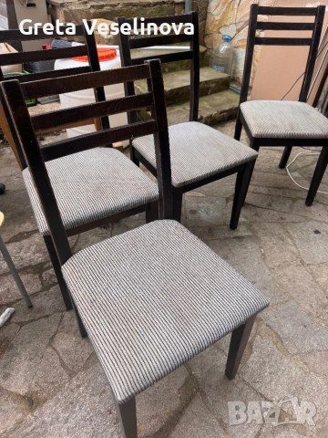 4 трапезни стола с тапицерия, дървена конструкция, стил минималистичен, бохо, ретро, снимка 4 - Столове - 53466387