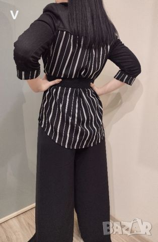 Нов дамски черен бежов костюм Nazaro сако блейзер широк панталон висока талия колан , снимка 10 - Костюми - 45537967