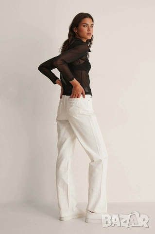 Дамски дънки с широки крачоли и необработен подгъв Natural, NA-KD, 100% памук, размер L, екрю, снимка 2 - Дънки - 51850740