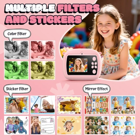 Детска камера с моментален печат – Еднорог / Динозавър, Instant Print Camera с 1080P видео и 32GB ка, снимка 7 - Фотоапарати - 53244120