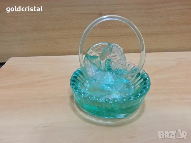 Стар стъклен пепелник цветно зелено стъкло 