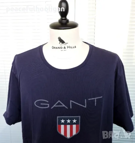 GANT Men Blue Archive Shield Crew Neck Short Sleeve T-Shirt Size 2XL, снимка 2 - Тениски - 47643849