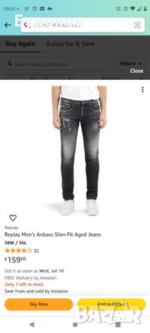 дънки REPLAY Anbass Slim-Fit Aged Jeans Power Stretch - W38/36L, снимка 3 - Дънки - 45823333