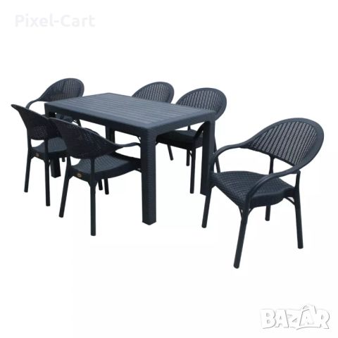 Градински стол от полипропилен с подлакътници - Черен, снимка 2 - Столове - 46459249