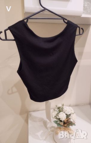 ЛОТ 5 дамски черни топа черна блуза с мрежа риза с пайети потник кроп топ с гол гръб Amisu , снимка 5 - Корсети, бюстиета, топове - 45538526