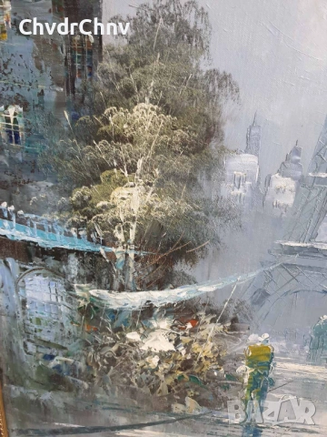 Green 101х71см/голяма картина масло върху платно/градски пейзаж-Париж/дървена рамка, снимка 7 - Картини - 52549794