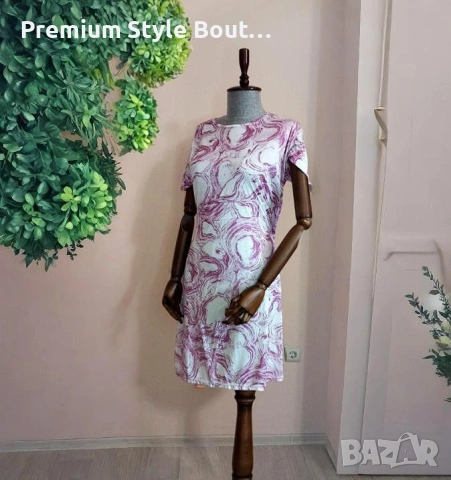 Бяла рокля с мраморен принт, снимка 2 - Рокли - 53658950