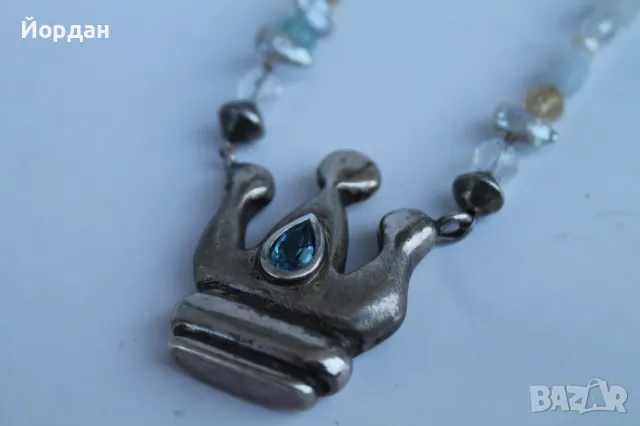 Дамско сребърно колие с естествени перли , планински кристал централен камък топаз, снимка 2 - Колиета, медальони, синджири - 50380165