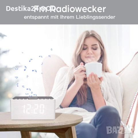 Часовник радио с безжично зареждане 10W ANJANK – бял, снимка 5 - Други стоки за дома - 53210009