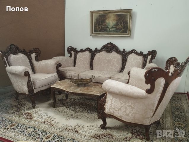 Италианска барокова гарнитура, снимка 2 - Дивани и мека мебел - 45373658