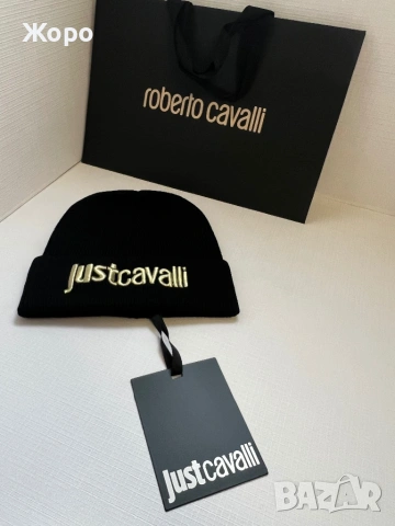 Оригинална Just Cavalli Черна Beanie Шапка – Златна Бродерия Лого – Нова с Етикети – Луксозен Дизайн, снимка 9 - Други - 53506723