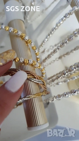 Сребърна гривна от Италия с бял родий и позлатено покритие, снимка 6 - Гривни - 53094820