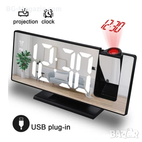 Електронен настолен часовник с проектор таван LED дигитален термометър аларма будилник USB на ток, снимка 5 - Други - 51039079