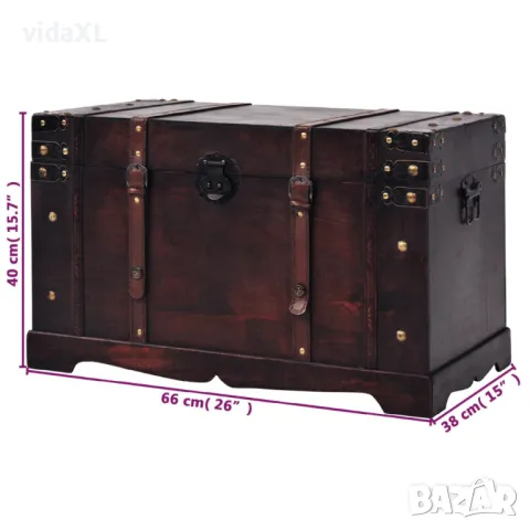 vidaXL Винтидж сандък за съкровища, дърво, 66x38x40 см (SKU:245478), снимка 4 - Шкафове - 48385785