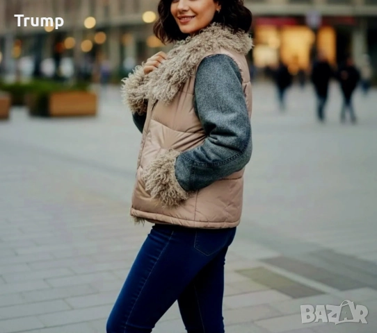 Ефектно яке , деним с еко косъм, силиконова вата, снимка 2 - Якета - 52363043