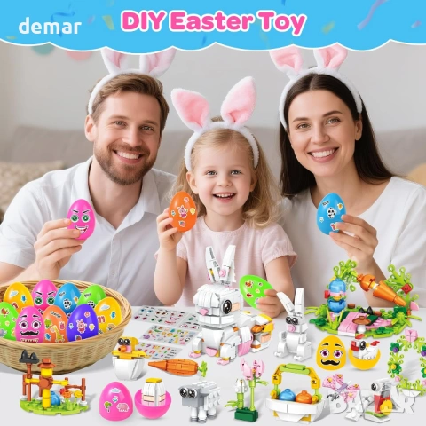 MOONTOY 12 великденски яйца,12 играчки-строителни блокчета и 4 стикера, снимка 2 - Образователни игри - 53593866