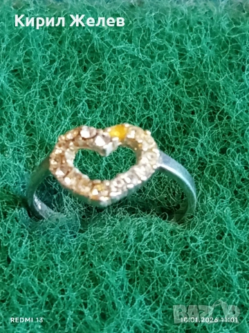 Сребърен пръстен във формата на сърце с инкрустирани кристали МОЙСАНИТ много красив 52798, снимка 2 - Пръстени - 53051731